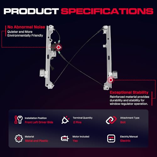 Front Driver Side Power Window Regulator with Motor (2 Pins) Fit for 2001-2006 Chevrolet Silverado 1500 3500, Avalanche Suburban GMC Sierra 1500 2500 3500 Yukon XL Cadillac Escalade, 741-644 - size: Front Driver (LH)