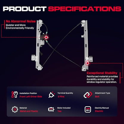 Front Driver Side Power Window Regulator with Motor (2 Pins) Fit for 2001-2006 Chevrolet Silverado 1500 3500, Avalanche Suburban GMC Sierra 1500 2500 3500 Yukon XL Cadillac Escalade, 741-644 - size: Front Driver (LH)