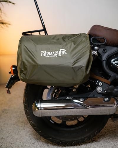 Trip Machine Company Expedition Motorcycle Saddle Bags – 25L Each (50L Pair) 16oz Heavy-Duty Canvas & Leather Panniers, Waterproof Lining with Rain Cover (Pair, Brown) - color: Brown, style: Pair