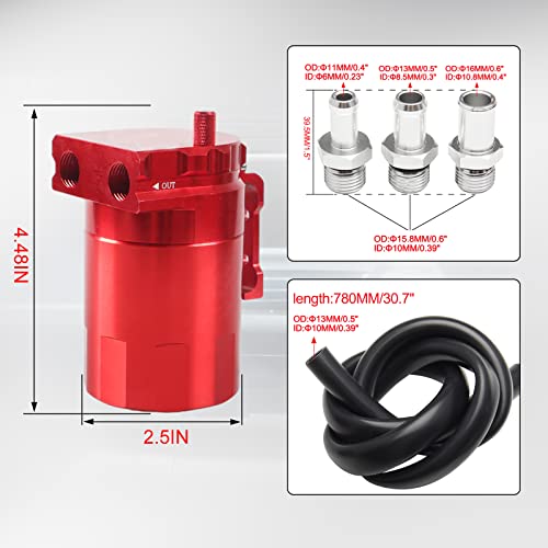 Thick Shell Baffled Oil Catch Can Coolant Fuel Catch Can Reservoir Kit - Red - color: Red