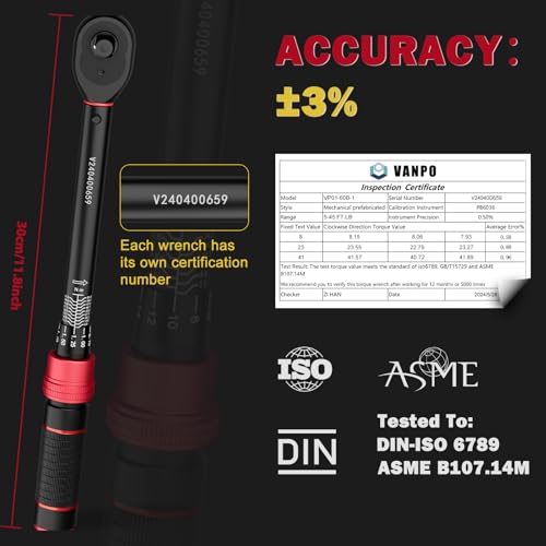VANPO 3/8-Inch Drive 5-45 Ft-Lb Click Torque Wrench for Spark Plugs & Moto - size: 3/8-Inch (5-45 Ft-Lb / 6.8-61 Nm)