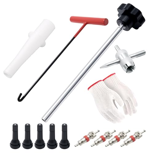 SYOWADA Tire Valve Core Removal Replacement Tool Kit with TR413 Valve Stems, 4-Way Valve Core Removal Tool Kit, for Cars, ATVs, Trucks