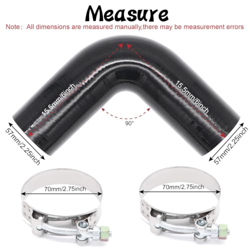 90 Degree Elbow ID 2.25 inch (57mm) Silicone Coupler Hose 4-Ply - size: ID 2.25"