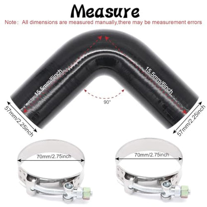 90 Degree Elbow ID 2.25 inch (57mm) Silicone Coupler Hose 4-Ply - size: ID 2.25"