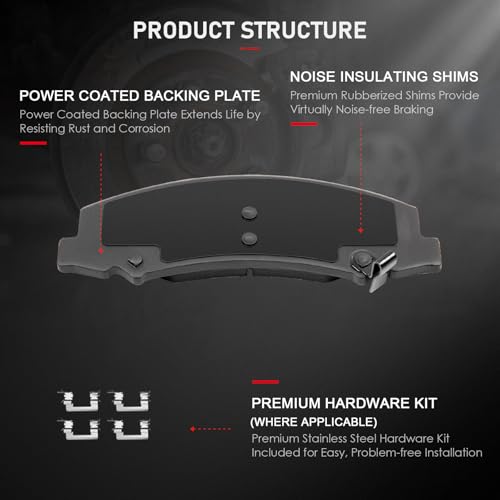 cciyu D1159 D1172 Front Rear Ceramic Brake Pads Kits 8pcs - size: Front[D1159] + Rear[D1172]