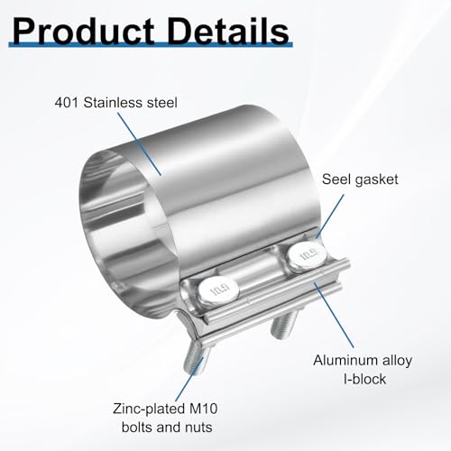 HARFINGTON Exhaust Clamp 2.99" Stainless Steel Lap Joint Band Clamp Exhaust Pipes Connection with M10x55.5 Screws for Car Muffler Elbow Pipes - size: 2.99 inch