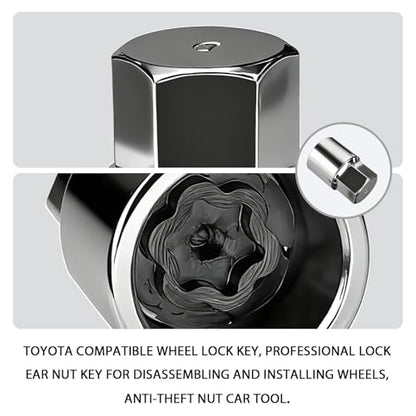D-Wheel Locking Lug Nut Removal Tool Key for Toyota, Professional Anti-Theft Lock Nut Remover Socket, Lost Wheel Lock Key Replacement for Tacoma, Camry, Corolla, Tundra, Automotive Tools