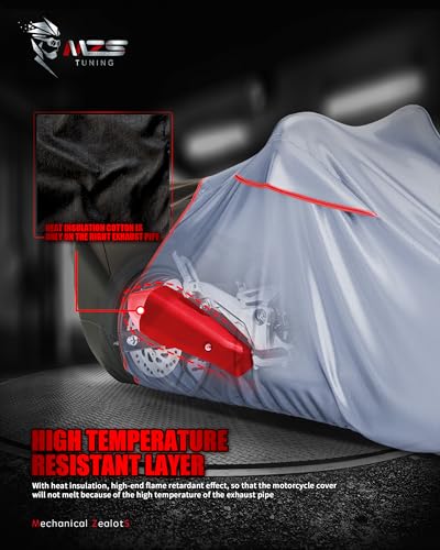 MZS Motorcycle Cover Waterproof Outdoor, Heavy Duty All Season Weather Protection with Cotton Lining Vents Night Reflective Lock Holes Storage Bag fits up to 96" Motorcycle Powersports Vehicle Cover - size: X-Large 96 inches