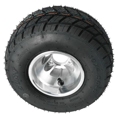 Front 10x4.50-5 Go Kart Wheels Racer Tire 10x4.50x5 and Wheel Hub 17mm 3 Stud Steering Spindles for Mini Bike ATV Quad Drift Trike Lawn Mower - size: 2 tires + front hub + steering spindle
