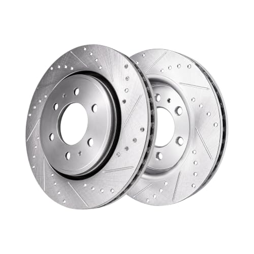 HUSCH Ceramic Brake Pads and Drilled and Slotted Brake Rotors Fit for Ford - size: Drilled&Slotted-54153+D1414