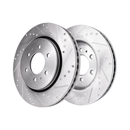 HUSCH Ceramic Brake Pads and Drilled and Slotted Brake Rotors Fit for Ford - size: Drilled&Slotted-54153+D1414