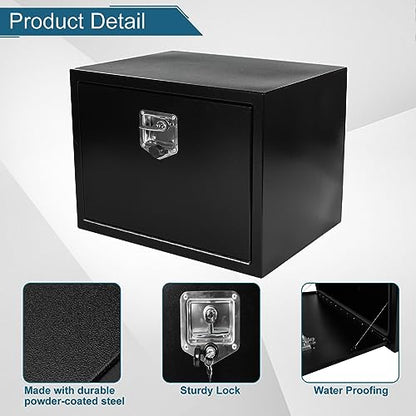 24"X18"X18" Underbody Truck Box Black Heavy Duty Steel Trailer TooolBox Pick Up Truck Tool Box Storage Organizer w/Lock & Keys - size: 24"x18"x18"