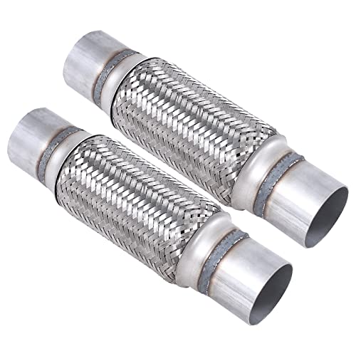 2PCS Exhaust Flex Pipe Stainless Steel Braid 2.5"Inch x 8"Inch w/Ends 12" Inch Long Heavy Duty - size: 2.5"x8"x12"