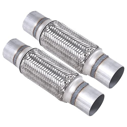 2PCS Exhaust Flex Pipe Stainless Steel Braid 2.5"Inch x 8"Inch w/Ends 12" Inch Long Heavy Duty - size: 2.5"x8"x12"