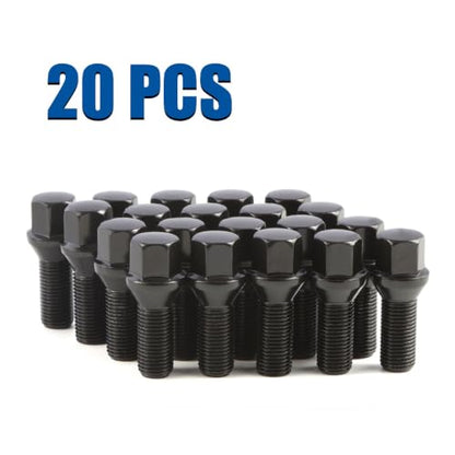 GAsupply M14x1.5 28mm Shank Lug Bolts, 17mm Hex Conical Seat, 20pcs - color: Black, size: 28mm Shank Acron Seat
