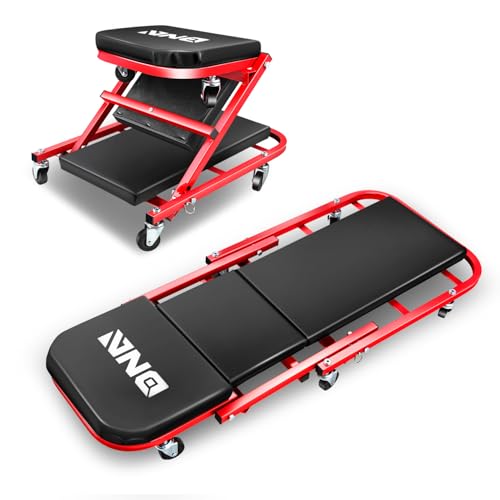 ‎DNA MOTORING TOOLS-00186 40 Inches 2 IN 1 Rolling Folding Car Creeper/Seat, 6 Pcs 2" Casters, 150kg Weight Capacity, Red - color: Red, size: 40 Inches