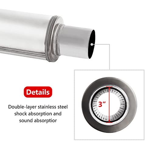 3'' Exhaust Mufflers,Universal 3in mufffler Stainless Steel Straight Through Design Performance Muffler,3 inch Muffler Resonator Deep Sound for Cars,truck(3'' Inlet 3'' Outlet) - size: 3in inlet