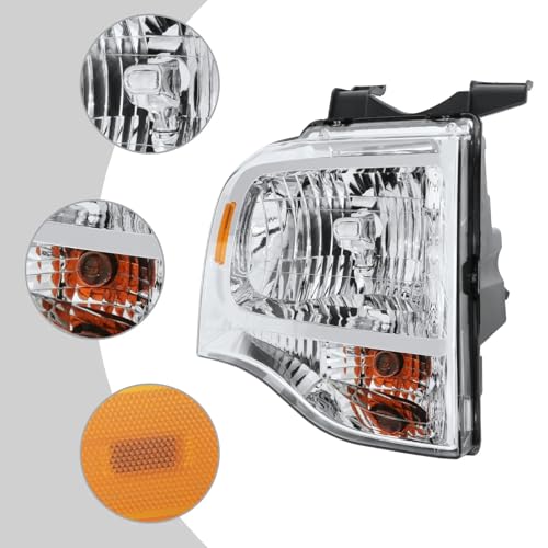 PENSUN Headlights for Ford Expedition 2007-2014,Halogen, Chrome, Passenger - size: passenger side