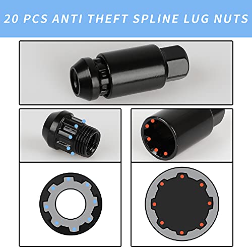 20PCS Closed End Lug Nuts M12X1.5 Wheel Rims Lug Nuts +Socket (Black) - color: Black