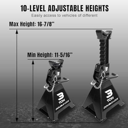 Torin 3 Ton Steel Heavy Duty Jack Stands, Double Locking Pins Car Lift Jack, Black, 2 Pack - style: Wide Base
