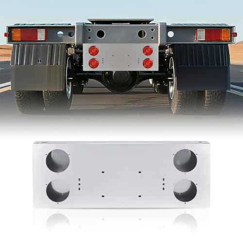 Tail Light Panel Stainless Steel Chrome Finish with Four 4.49" Round Light Cutouts, Rear Center Light Panel with a Backing Panel for Semi Truck Trailers - style: 4x4.49" Round Holes