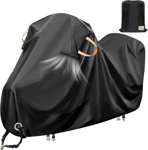 Motorcycle Cover Waterproof Outdoor,Scratch-Proof Cotton Fleece Lining - size: 104Lx41Wx50H Inch