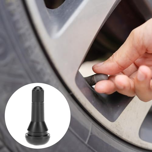 QWORK TR413 Rubber Snap-in Tire Valve Stems, 100 Pcs Brass Core EPDM Rubber Universal Fit for Passenger Car Tubeless Tires Leak Tested