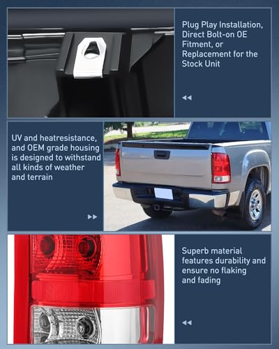 Nilight Taillight Assembly Compatible with 2007-2013 GMC Sierra 1500 - color: Passenger Side