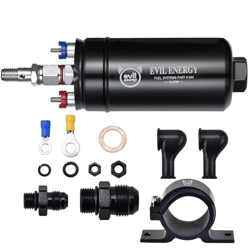 EVIL ENERGY External Inline Fuel Pump 300 LPH 12V with 60mm Bracket Black - color: Black