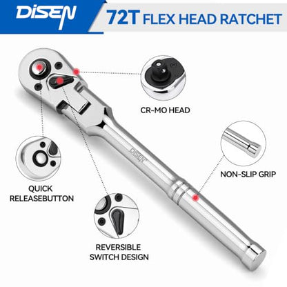 DISEN 3-Piece Flex-Head Ratchet Wrench Set - color: 72t Flex-head Stubby Ratchet Set
