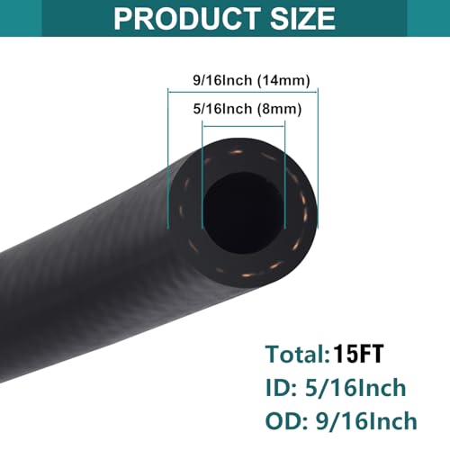 5/16 Inch ID Fuel Line Hose - 15FT Fuel Line with 10PCS Hose Clamps,300PSI High-Pressure Fuel Line for Automotive Fuel Systems Engines - size: 5/16" ID-15Ft