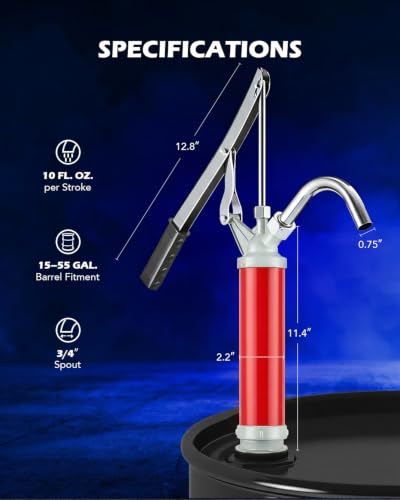 OMT 55 Gallon Drum Pump, Lever Action Barrel Pump for 15 to 55 gal Drums - color: Red Lever Action Steel Pump