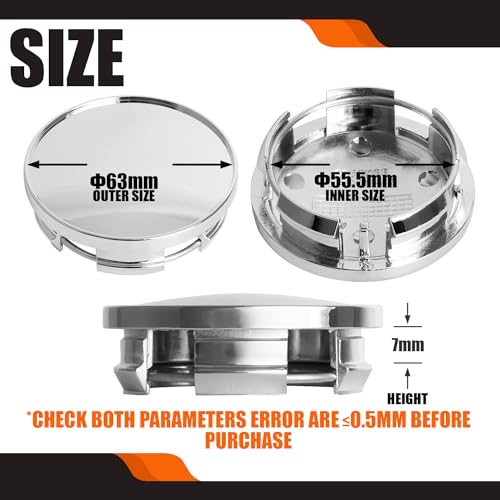 2.5Inch 63MM Wheel Center Caps for Dodge RAM 1500 Rim Hub Caps 6KF18TRMAA, Pack of 4 (Chrome, Outer 63MM, Inner 56MM, Easy DIY Installation) - color: Chrome, size: Outer 63.0MM , Inner 55.5MM