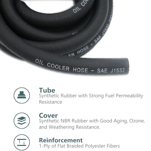 3/8 Transmission Oil Cooler Hose - 300 PSI Fuel Line Hose J1532 For Transmission Fluid, Oil, Coolant, Diesel, Hydraulic Fluid, Lubricant, Gas - size: 3/8 10FT without Clamps