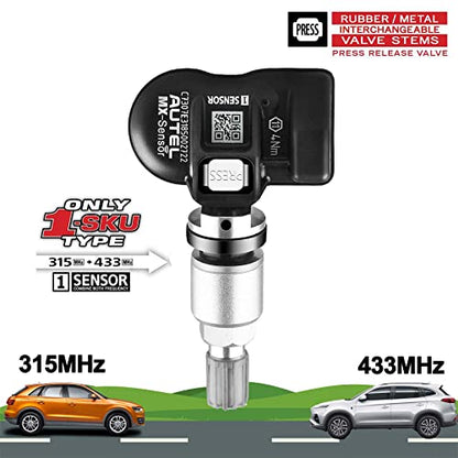 Autel TPMS Sensors Set of 4, 315MHz/433MHz OE Press-in Mx Sensor, (Metal)