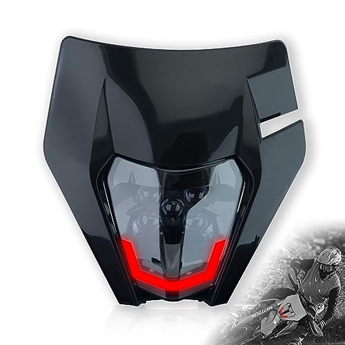 Headlight Head Lamp Light Fairing Mask Day Running Light For ATV Scooters Dirt Pit Bike Enduro (Black+Red DRL) - color: Black Red DRL