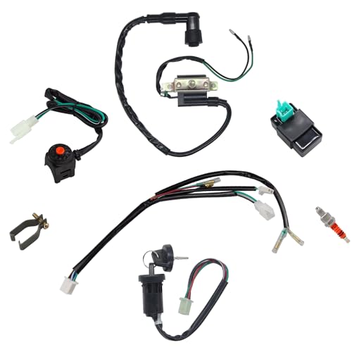 Wire Harness Wiring Loom CDI Ignition Coil Spark Plug Rebuild Kit Aftermarket Replacement Parts Fits for 50cc 70cc 90cc 110cc 125cc Stator CDI Coil ATV Quad Bike Buggy Go Kart Motorcycle.
