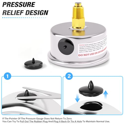 MEANLIN MEASURE 0-160Psi Stainless Steel Thermal Pressure Gauge 30-250℉ 1/4" NPT 2.5" FACE DIAL Liquid Filled Pressure Gauge, with 1/2" NPT and 3/8" NPT Hex Bushing, Back Mount - size: Back Mount, style: Liquid Filled