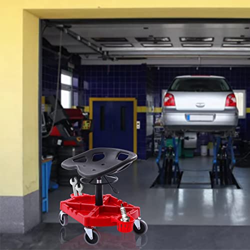 Roller Seat, 330lbs Loading Capacity Rolling Garage Stool with 4 Wheels & Underside Organize Tool Tray Car Detailing Creeper Seat 19.69-25in Height Adjustable for Workshop, Home