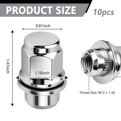 10PCS M12x1.5 Lug Nuts Set,Chrome-Plated Steel Wheel Locks Lug Nuts with Washer Replaces OEM#90084-94001,Lug Nut Lock Set Compatible with Toyota Camry Prius Lexus ES250 Scion (10PCS) - color: 10PCS