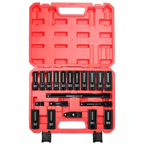 20-Piece 1/2" Drive Impact Socket Set, Metric(10mm-24mm） - size: 20 PCS, 1/2" Socket Set, Metric