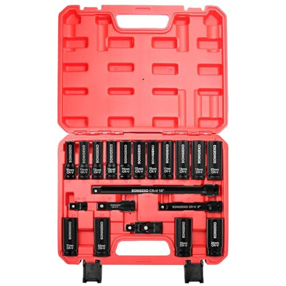 20-Piece 1/2" Drive Impact Socket Set, Metric(10mm-24mm） - size: 20 PCS, 1/2" Socket Set, Metric
