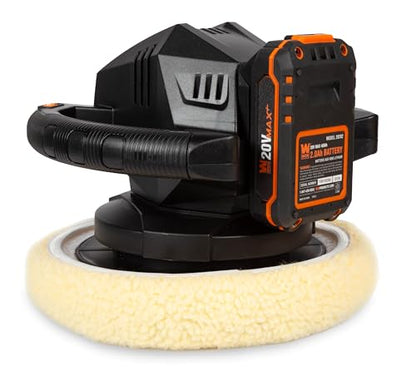 WEN 20V Max Cordless 10-Inch Random Orbital Polisher and Waxer Kit with 2Ah Battery, Charger, and Bonnets (20870) - size: Cordless