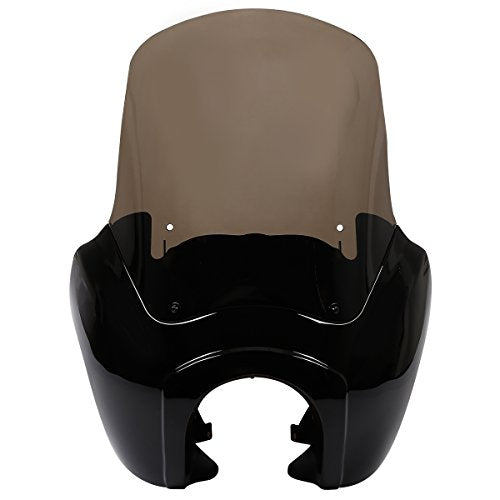 TCMT Motorcycle Headlight Fairing with 15" Windscreen Fits For Harley Dyna Street Fat Bob Wide Glide (Gloss Black Smoke Shield) - color: Gloss Black(Smoke Shield), size: Fairing Kit