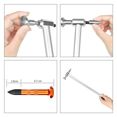 WHDZ Paintless Dent Repair Tools Car Dent Removal Hammer Aluminum Tap Down Tools with Tips - color: Silver