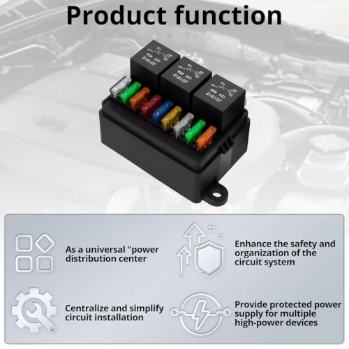 12V 9Way Pre-Wired Fuse and Relay Box Kit with 3 x 40A 4-Pin Relays & 9 ATC/ATO Fuses for Car, Truck, Vehicle - size: 40A 3 Relay 9 Fuse