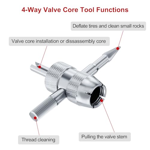 SUNSOUL 102PCS Schrader Tire Valve Cores with 4-Way Valve Core Removal Tool