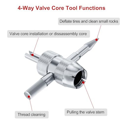 SUNSOUL 102PCS Schrader Tire Valve Cores with 4-Way Valve Core Removal Tool