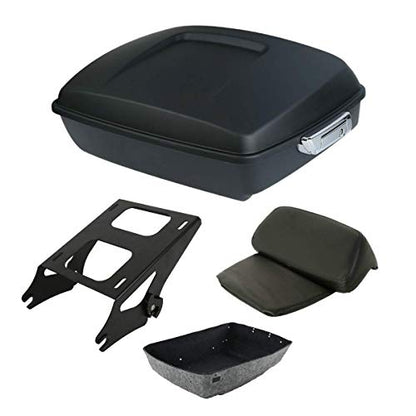 TCT-MOTORPARTS Matte Black Chopped Tour Luggage Trunk Backrest Pad & 2-UP Mounting Rack Fit for 2014-2025 Harley Touring Road King Street Road Electra Glide Special - color: Matte Black Chopped Trunk+Black Rack #1