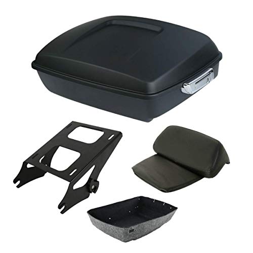 TCT-MOTORPARTS Matte Black Chopped Tour Luggage Trunk Backrest Pad & 2-UP Mounting Rack Fit for 2014-2025 Harley Touring Road King Street Road Electra Glide Special - color: Matte Black Chopped Trunk+Black Rack #1